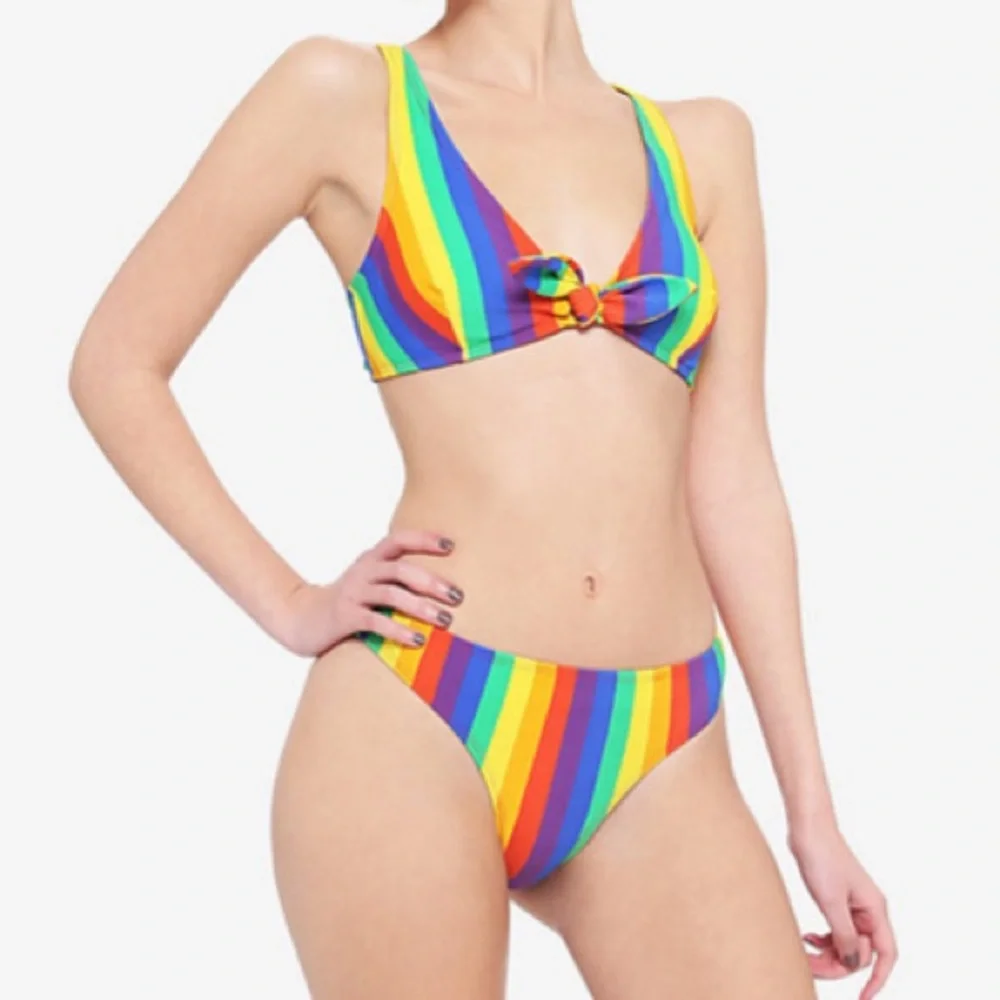 Rainbow Stripe Swim Top Hot Topic